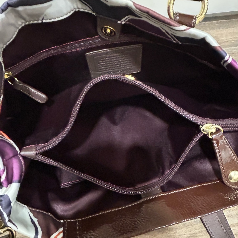 New Coach Ashley Scarf Print Purse F20113 Purple Brown Patent Leather Bag Y2K - Picture 15 of 15